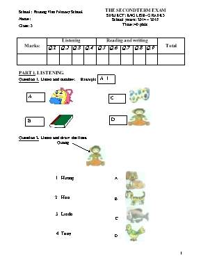 Đề kiểm tra học kỳ II môn Tiếng Anh Lớp 3 - Năm học 2014-2015 - Trường TH Sơn Diệm